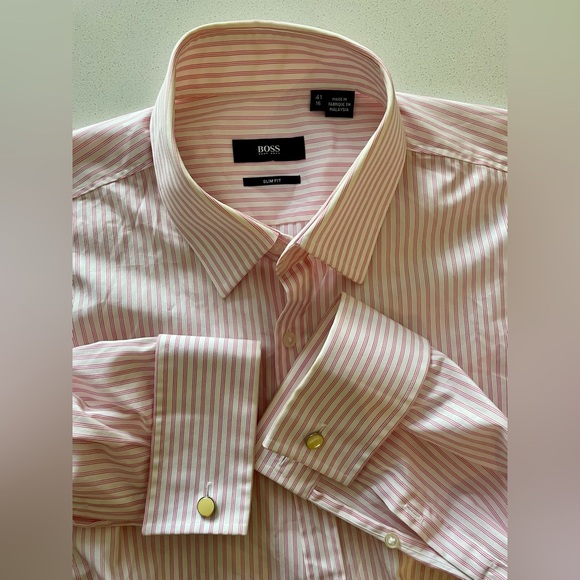 Hugo Boss Other - Hugo Boss - Pink/ white stripe dress shirt w/french cuffs Size 41 (16”neck)